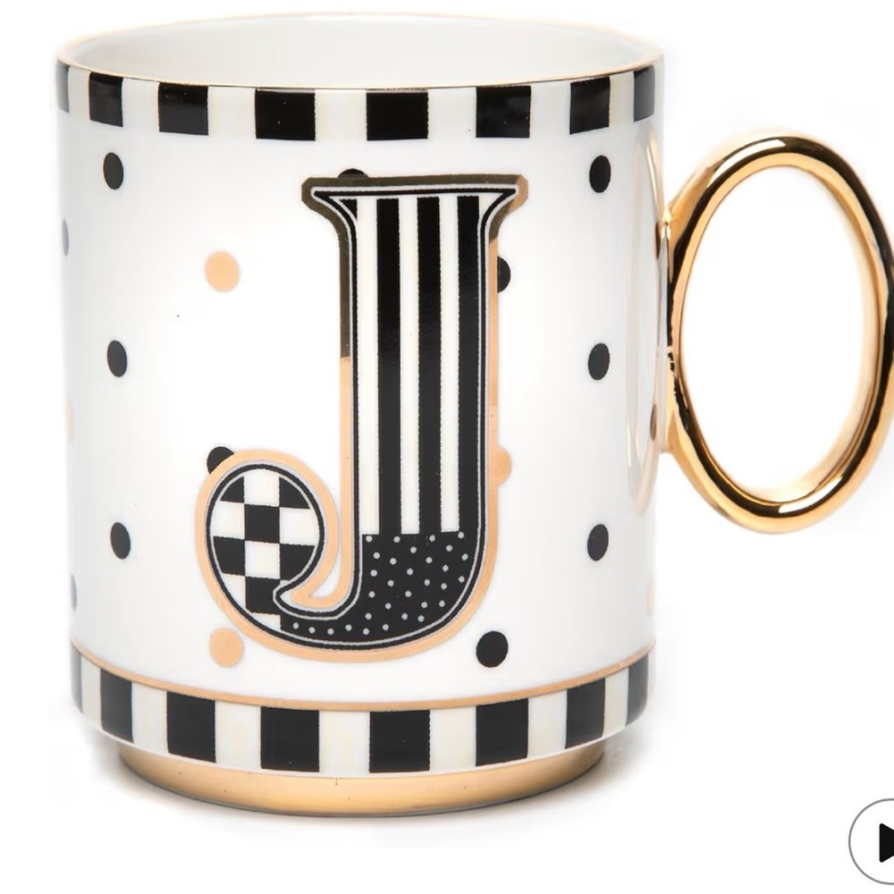 Monogrammed J Mug with Gold Handle-NEW